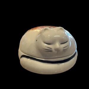 Vintage Japanese Ceramic Sleeping Cat Figurine Candle Floral Scent & Design
